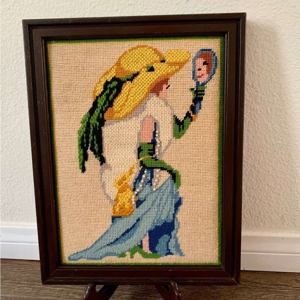 vintage framed needlepoint Art 11/14”